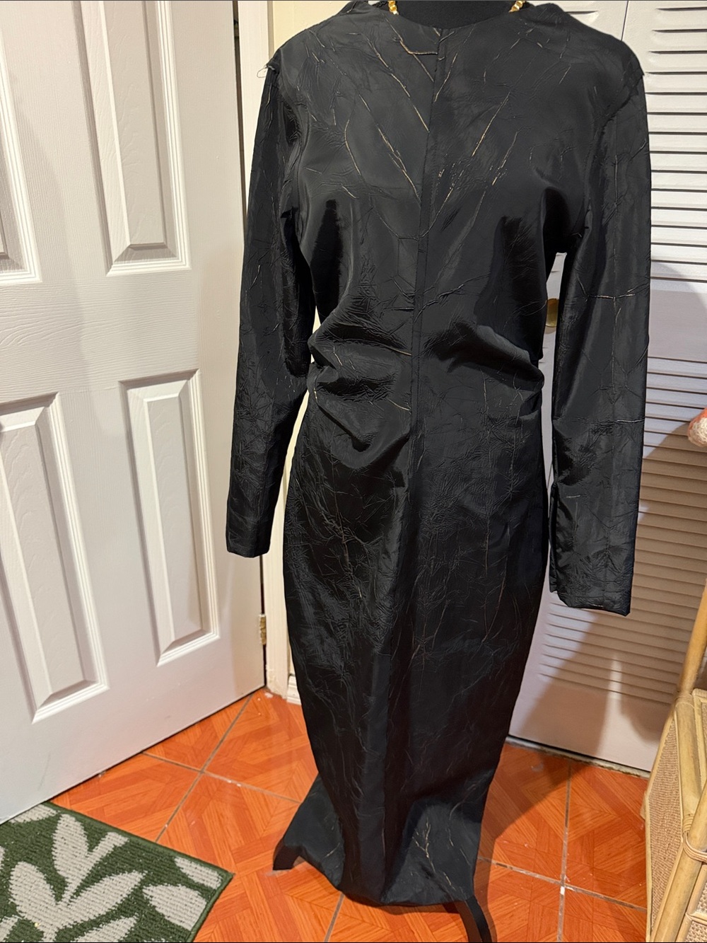 Zara Black Long-Sleeve Textured Evening Dress